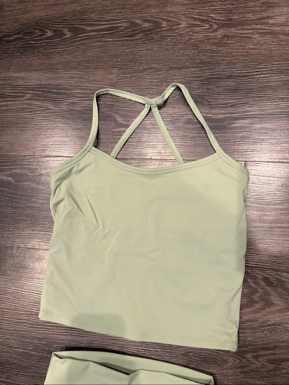 Light Green High-Rise Leggings with Strappy Crop Tank